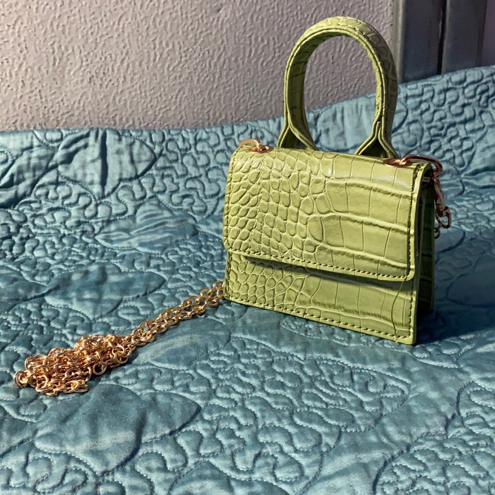 Green crocodile print bag